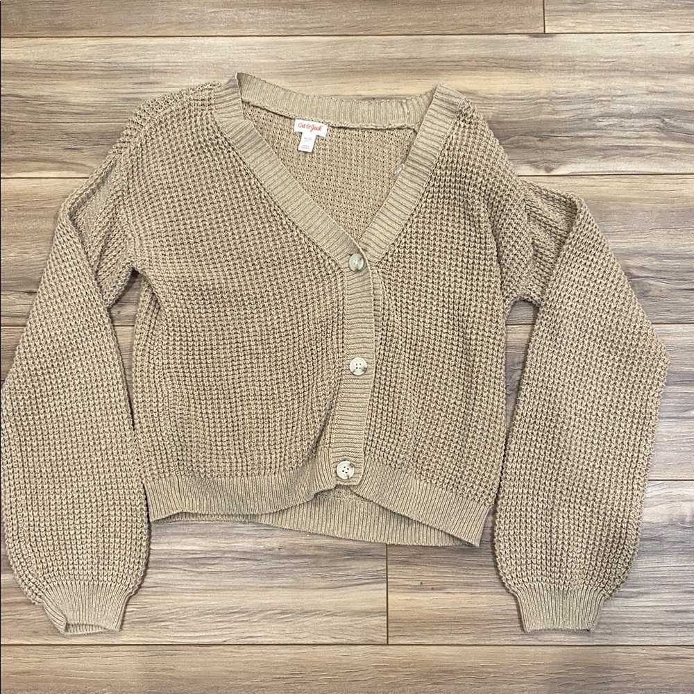 Cat & Jack Taupe Chunky Knit Button Cardigan